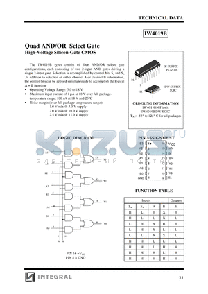 IW4019BD datasheet - Quad AND/OR select gate, high-voltage silicon-gate CMOS