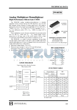 IW4053BDW datasheet - Analog multiplexer demultiplexer, high-performance silicon-gate CMOS