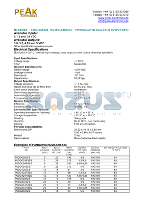 P6DG054R8ZS datasheet - Input voltage:5V, output voltage 4.85/4.85V (100/100mA), 1KV isolated 0.6-1W regulated dual split output