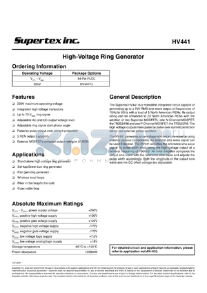 HV441PG datasheet - 220V high volatge ring generator