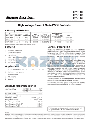 HV9111PJ datasheet - High voltage current-mode PWM controller