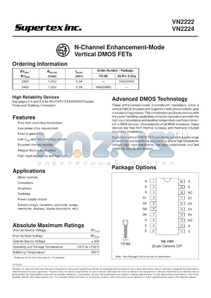 VN2222NC datasheet - 220V N-channel enhancement-mode vertical DMOS FET