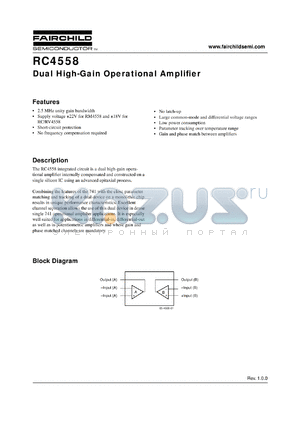 RM4558D/883B datasheet - Dual high-gain operational amplifier