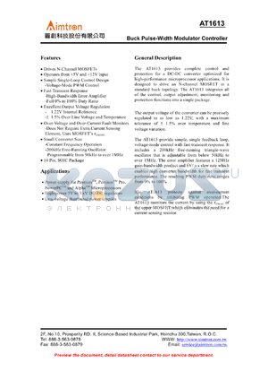 AT1613 datasheet - Buck pulse width modulator controller