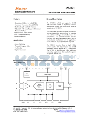 AT2201 datasheet - 10 bit 30MSPS A/D converter