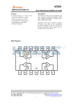 AT5558D datasheet - Dual operational amplifier for audio