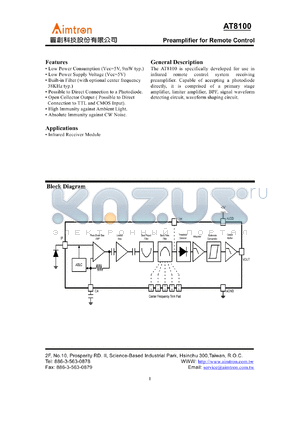 AT8100 datasheet - Preamplifier for remote control