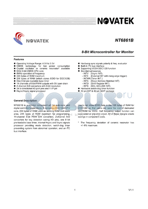 NT6861BU datasheet - 8-bit microcontroller for monitor