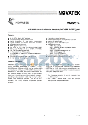 NT68P61AU datasheet - 8-bit microcontroller for monitor