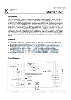 KL5KUSB110 datasheet - USB to ATAPI