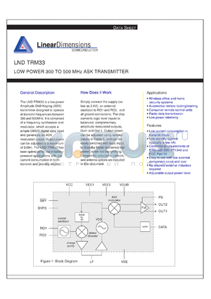 LND-TRM33 datasheet - Low power 300 to 500MHz ASK transmitter