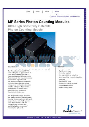 MP982 datasheet - 1/3 inche photoncounting module. Window material quartz. Dark counts per second 3 cps.