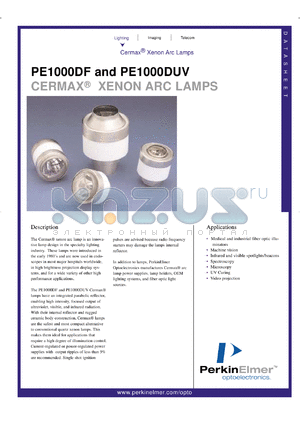 PE1000BUV datasheet - Germax focused xenon arc lamp. Power 1000 watts, current 51 amps (DC), operating voltage 19.5 volts (DC).