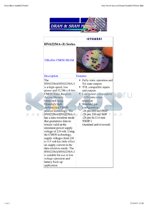 HY62256AR1-70 datasheet - 32Kx8bit CMOS SRAM, standby current=1mA, 70ns