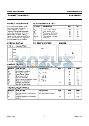 BUK444-60H datasheet - Power MOS transistor for use in automotive applications, switched mode power supplies, DC/DC and AC/DC converters