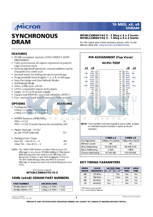 MT48LC4M4A1TG-8B datasheet - 2 Meg x 4 x 2banks, CL=3, 83MHz synchronous DRAM