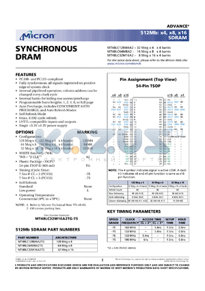 MT48LC64M8A2TG-7E datasheet - 16Meg x 8 x 4banks, CL=2, 133MHz synchronous DRAM