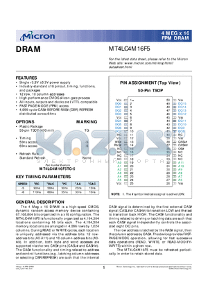 MT4LC4M16F5-5 datasheet - 4Meg x 16 FPM DRAM