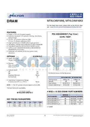 MT4LC4M16N3-6 datasheet - 4Meg x 16 EDO DRAM