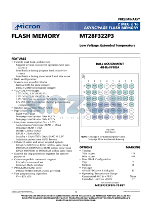 MT28F322P3FJ-70BET datasheet - 2Meg x 16 async/page/burst flash memory