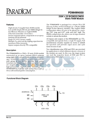 PDM4M4050S20Z datasheet - 256K x 32 BiCMOS/CMOS static RAM module