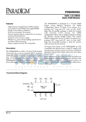 PDM4M4060S12AM datasheet - 256K x 32 CMOS static RAM module