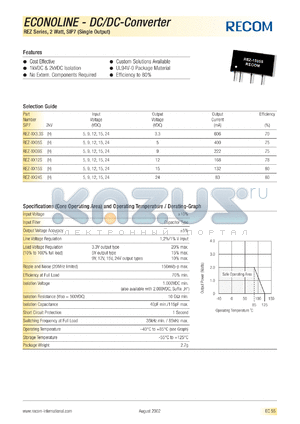 REZ-909S datasheet - 2W DC/DC converter with 9V input, 5V/222mA output