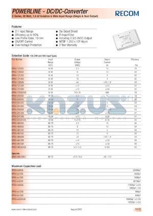 RP60-485.5DEC datasheet - 60W DC/DC converter with 36-72V input, +5.5/-5.4V/+8/-1.5A output