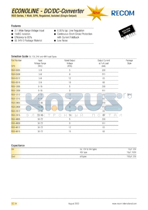 RSO-1212 datasheet - 1W DC/DC converter with 9-18V input, 12V/83mA output