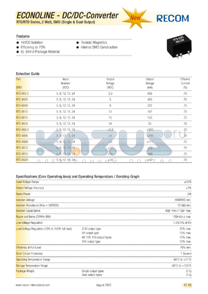 RTS-15405 datasheet - 2W DC/DC converter with 15V input, 5V/400mA output