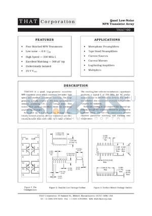 THAT100 datasheet - Quad low-noise NPN transistor array