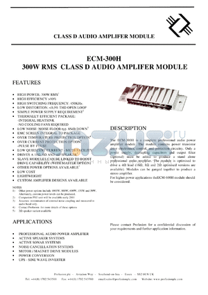 ECM-300H datasheet - 300W RMS class D audio amplifier module.