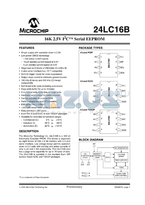 24LC16B/SN datasheet - SM-16K BIT SERIAL EEPROM