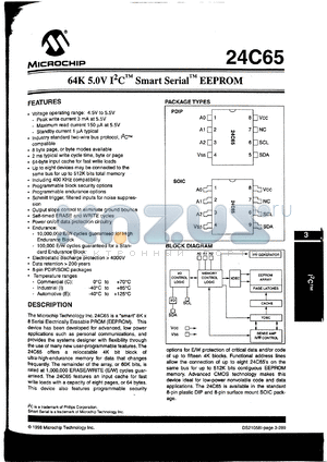 24C65T/SM datasheet - Memory configuration 8192x8 Memory type EEPROM Voltage Vcc 5 V Memory size 64 K-bit 64K (8192x8) SMART Serial EEPROM, 5.0V, 12C