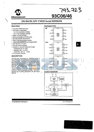 93C06/P datasheet - Memory configuration 16X16 Memory type Serial EEPROM Voltage Vcc 5 V Memory size 256 bit