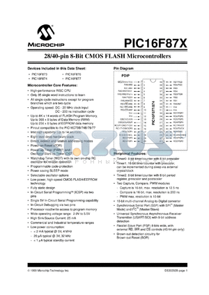 PIC16F874-O4/P datasheet - Bits number of 8 Memory configuration 4096x14 Memory type Flash Microprocessor/controller features 2 PWM, Brown- Out Detection, Watchdog , In-System Programming Frequency clock 4 MHz Memory