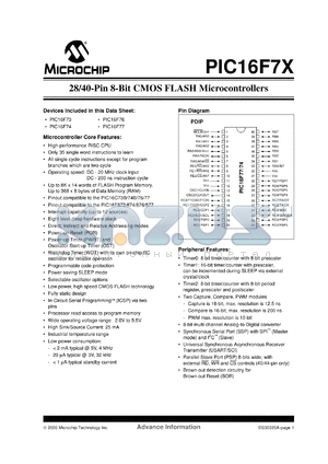PIC16LF77-I/P datasheet - Bits number of 8 Memory type Flash Frequency clock 20 MHz