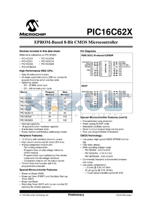 PIC16C622/JW datasheet - 8-BIT CMOS MCU