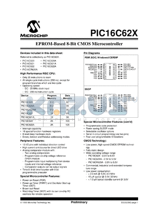 PIC16C620/JW datasheet - 8-BIT CMOS MCU