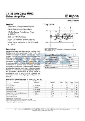 AA038N3-00 datasheet - 37-40 GHz GaAs MMIC  low noise  amplifier