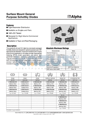 SMS3924-005 datasheet - Surface mount general purpose schottky  diode