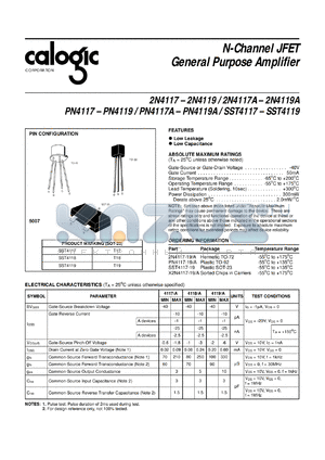 X2N4119A datasheet - 40 V, N-Channel JFET general purpose amplifier