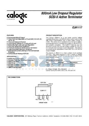 CLM1117M-5 datasheet - 5 V,800 mA low dropout regulator SCSI-II active terminator