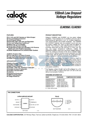 CLM2950ACN-3.3 datasheet - 3.3 V, 150 mA low dropout voltage regulator