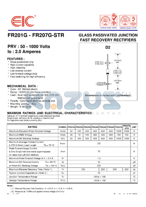 FR207G-STR datasheet - 1000 V, 2 A, glass passivated junction fast recovery rectifier