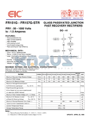 FR157G-STR datasheet - 1000 V, 1.5 A, glass passivated junction fast recovery rectifier