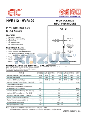 HVR115 datasheet - 1500 V, 1.0 A,   high voltage rectifier diode