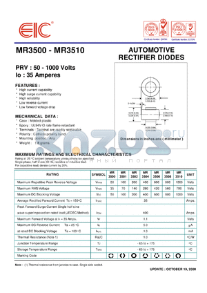 MR3510 datasheet - 1000 V, 35 A, automotive rectifier diode