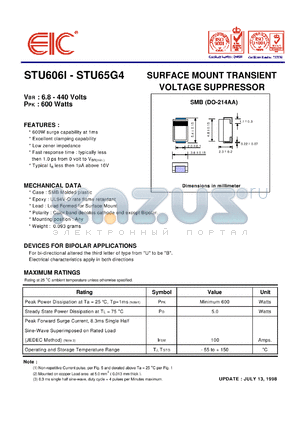 STU6033 datasheet - Working peak reverse voltage: 26.8 V, 1 mA, 600 W surface mount transient voltage suppressor