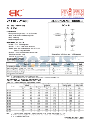 Z1250 datasheet - 250 V, 1 W  silicon zener diode